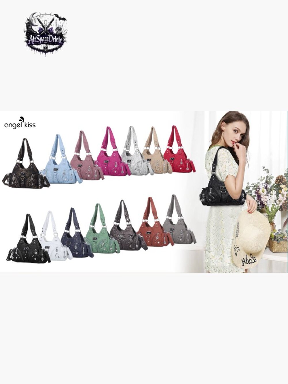 Small Vegan Leather Hobo Tote with 7 Pockets, Adjustable Strap, Zipper Closure - Picture 7 of 7